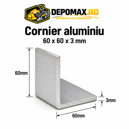 Cornier aluminiu 60 x 60 x 3 mm, 6 metri (EN AW-6060)
